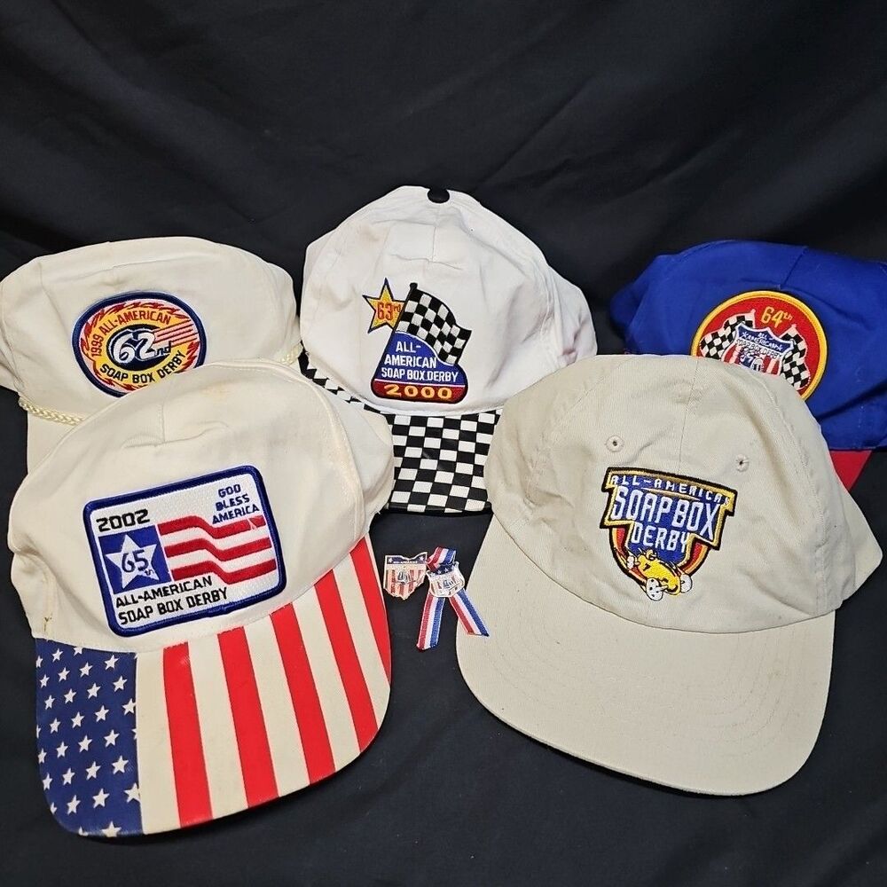 Lot Of 5 Vintage Soap Box Derby Hats 1999-2003 W/ 2 Pins